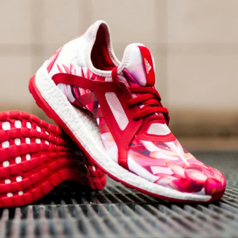 adidas Pure Boost X “Power Red” Floral Workout Running Shoes - Picture 1 of 11